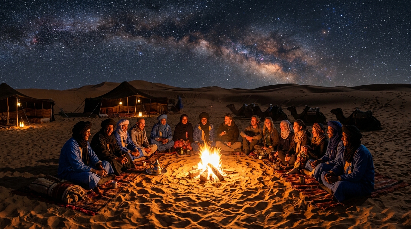 Campfire night under Milky Way