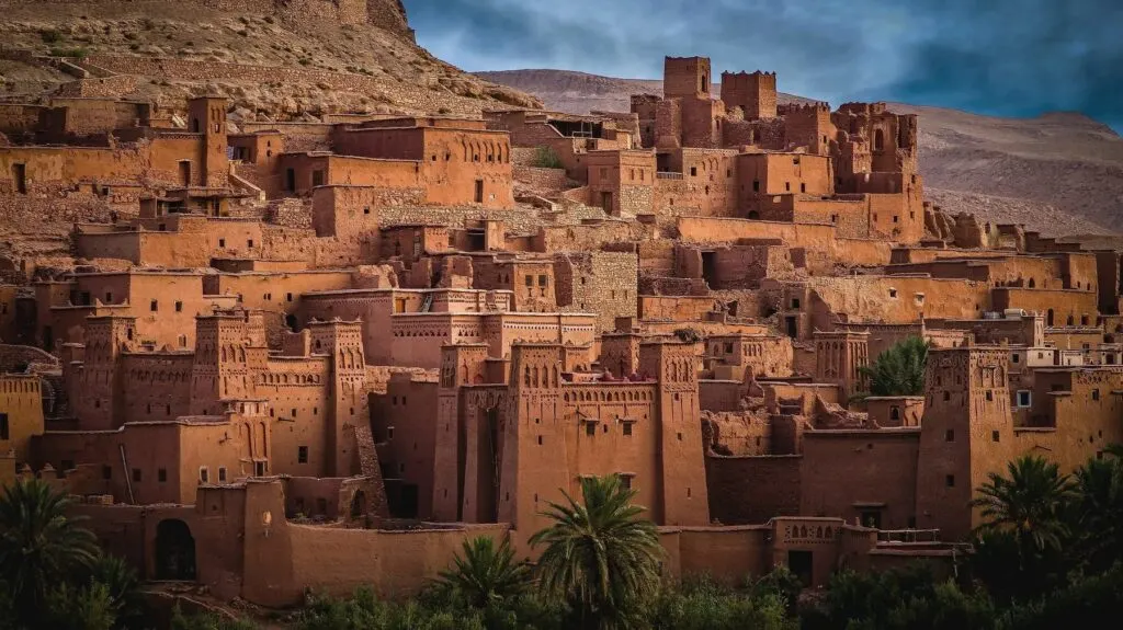 The fortified earthen village of Ait Benhaddou above its palm groves