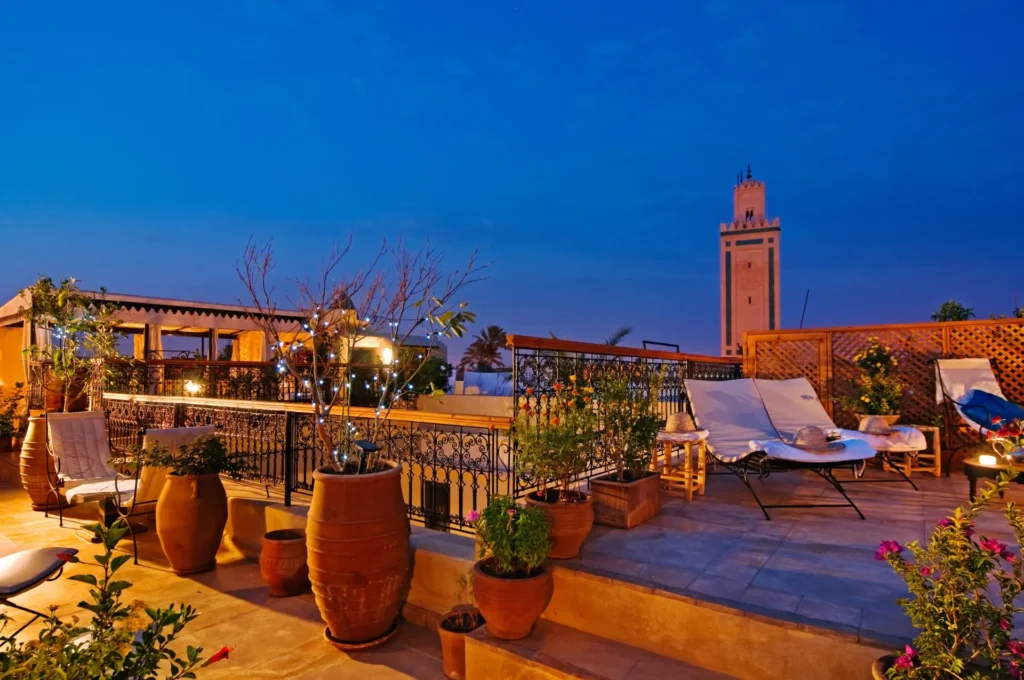 Marrakech riad rooftop at night